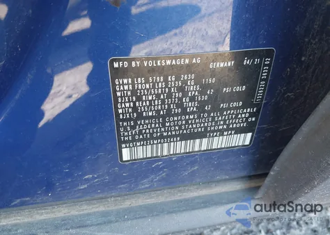 2021 Volkswagen Id.4 Pro S z USA, uszkodzony, nr VIN WVGTMPE25MP032469